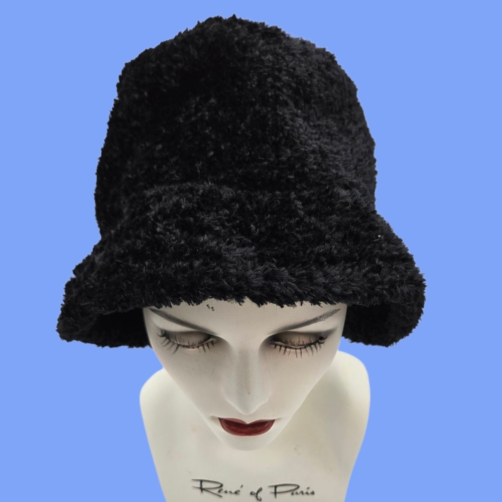 Black Faux Shearling Bucket Hat 100% Polyester